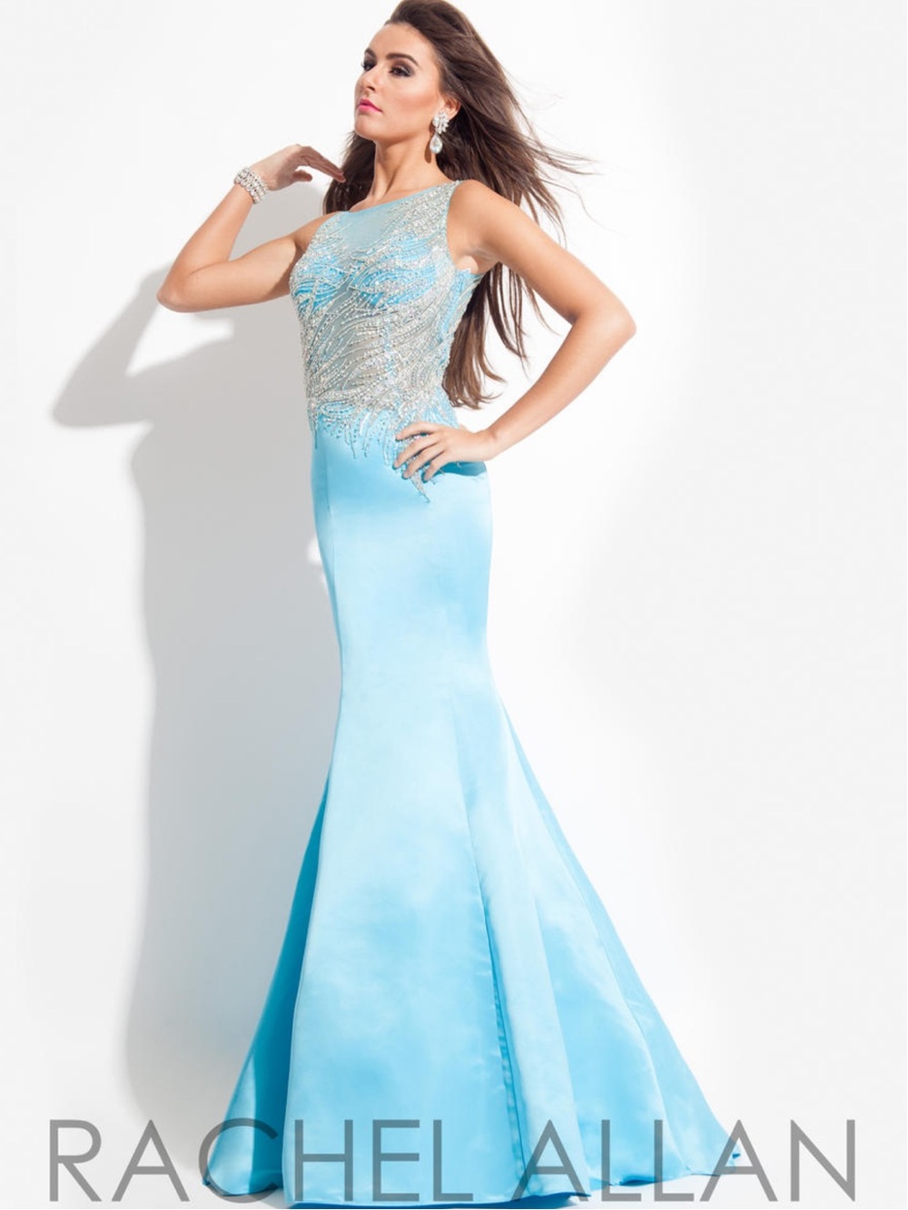 Rachel Allan 6967 Blue Beaded Mermaid Prom Gown